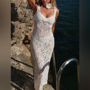 Rumored White Lace Chateau Midi Dress